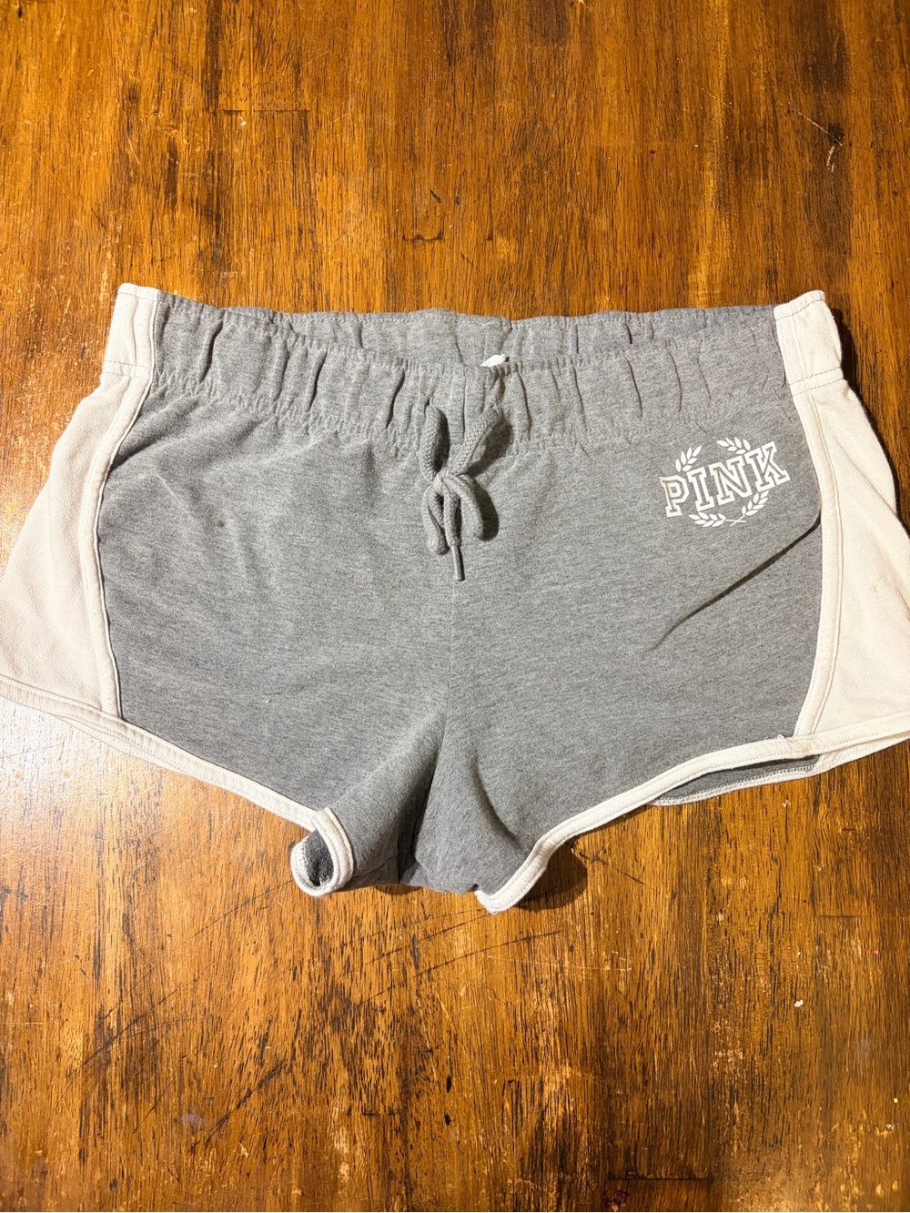 PINK Victoria's Secret Gray Athletic Drawstring Shorts with Cream Panels